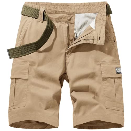 MAGCOMSEN Herren Vintage Shorts Sommer Outdoorhose Baumwolle Cargo Shorts Kurze Atmungsaktiv Fahrradhose Herren Stretch Arbeitshose Leichte Taktische Caprihose mit Vielen Taschen Khaki 32 von MAGCOMSEN