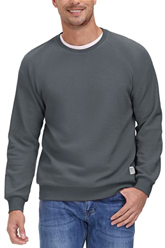 MAGCOMSEN Herren Waffle Pullover Baumwolle Crewneck Sweatshirt Frühling Sport Shirts Herren Basic Rundhalsausschnitt Laufshirt Leicht Outdoor Tops Atmungsaktiv Arbeitsshirt Dunkelgrau 3XL von MAGCOMSEN