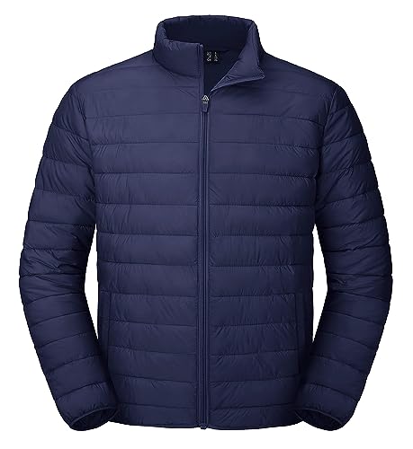 MAGCOMSEN Herren Warm Steppjacke Outdoor Winterjacke Winddicht Warme Übergangsjacke Männer Stehkragen Freizeitjacke Wasserdicht Puffer Wanderjacke mit Zip Taschen Dunkelblau L von MAGCOMSEN