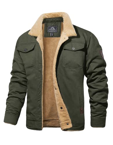 MAGCOMSEN Herren Warme Cargojacke Winter Outdoor Übergangsjacke Fleece Bomberjacke Herren Stehkragen Outwear Militär Bomberjacke mit Multi Taschen Armeegrün 2XL von MAGCOMSEN