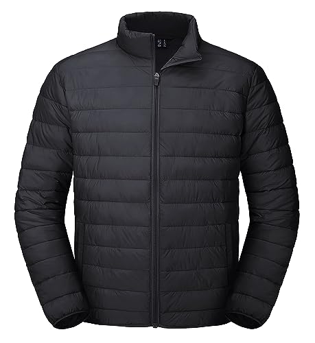 MAGCOMSEN Herren Warme Daunenjacke Puffer Outdoorjacke Wasserdicht Winter Jacken Männer Full Zip Warme Wanderjacke Leicht Stepp Übergangsjacke mit Mehrfachtaschen Schwarz L von MAGCOMSEN