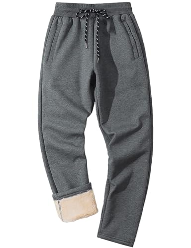 MAGCOMSEN Herren Warme Sweathose Outdoor Jogginghose Frühling Herbst Sporthose Elastischer Bund Funktionshose Männer Lässige Baumwolle Freizeithose Dick Fahrrad Hose mit Vielen Taschen Dunkelgrau 36 von MAGCOMSEN