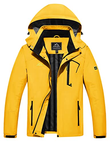 MAGCOMSEN Herren Wasserdicht Outdoorjacke Atmungsaktiv Wanderjacke Leicht Herbst Arbeitsjacke Herren Softshell Jagdjacke mit Vielen Taschen Taktische Angeln Hoodie Jacke Gelb XXL von MAGCOMSEN