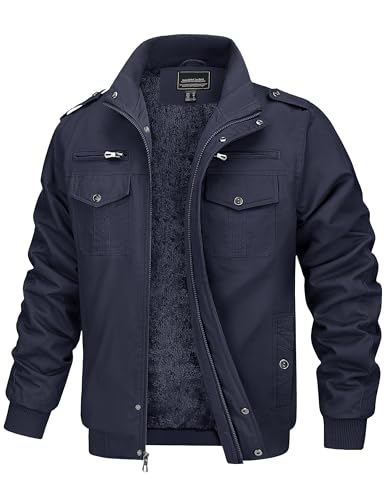 MAGCOMSEN Herren Jacke Fleecejacken Übergangsjacke mit Innenfleece Jacket Winterjacken Warme Fliegerjacke Dunkelblau S von MAGCOMSEN