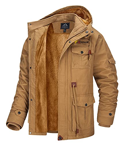 MAGCOMSEN Herren Winter Dick Parka Taktische Feldjacke Armee Jacken Herren Cargo Baumwolljacke Warm Windjacke Wandern Jacke mit Mehrfachtasche Khaki S von MAGCOMSEN
