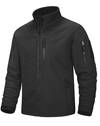 MAGCOMSEN Herren Winter Fleecejacke Voll Reißverschluss Tactical Armee Jacken Männer Outdoor Übergangsjacke Dick Militärische Wanderjacke Sport Freizeit Windbreaker Schwarz XL von MAGCOMSEN