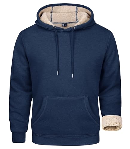 MAGCOMSEN Herren Winter Kapuzenpulli Outdoor Fleece Sweatshirt Warm Gefüttert Sport Pullover Herren Langarm Trainingsshirt mit Kapuze Freizeit Verdickt Arbeitspullover Dunkelblau L von MAGCOMSEN