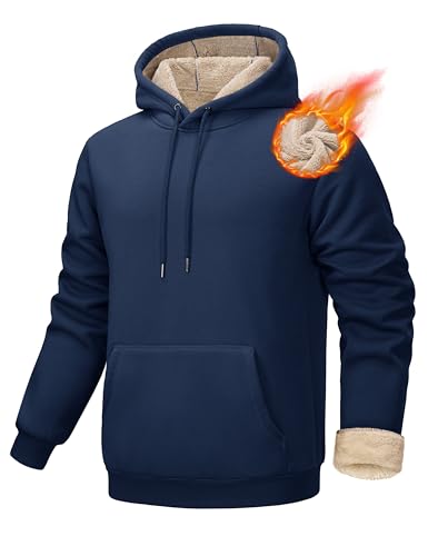 MAGCOMSEN Kapuzenpullover Herren Hoodies Warme Fleecepullover Baumwolle Winterpullover Casual Langarmshirt mit Känguru Tasche Dunkelblau S von MAGCOMSEN