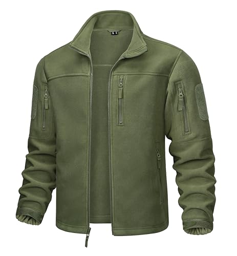 MAGCOMSEN Herren Winter Outdoorjacke Military Übergangsjacke mit Multi Taschen Herren Full Zip Fleece Wanderjacke Klettern Trekking Jacke Armeegrün L von MAGCOMSEN