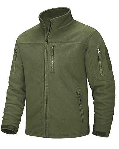 MAGCOMSEN Herren Winter Outdoorjacke Military Übergangsjacke mit Multi Taschen Herren Full Zip Fleece Wanderjacke Klettern Trekking Jacke Armeegrün XXL von MAGCOMSEN