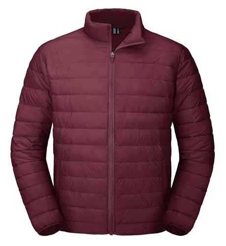 MAGCOMSEN Herren Winter Pufferjacke Leicht Sport Steppjacke Outdoor Wasserdicht Funktionsjacke Herren Warme Trekkingjacke Gefüttert Jagd Angeln Jacke Weinrot 3XL von MAGCOMSEN