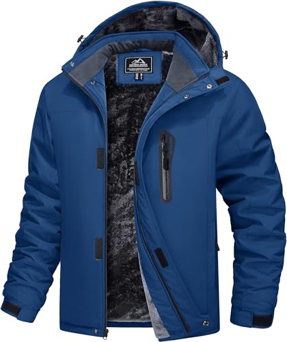 MAGCOMSEN Herren Winter Skijacke Atmungsaktiv Gefüttert Jacke Wasserdicht Softshelljacke Herren Warme Outdoorjacke mit Vielen Taschen Wandern Trekking Übergangsjacke Dunkelblau L von MAGCOMSEN