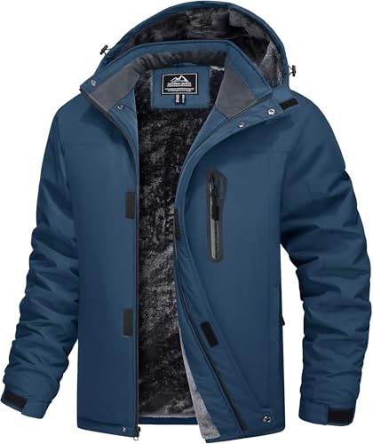 MAGCOMSEN Herren Winter Skijacke Atmungsaktiv Gefüttert Jacke Wasserdicht Softshelljacke Herren Warme Outdoorjacke mit Vielen Taschen Wandern Trekking Übergangsjacke Dunkelblau XXL von MAGCOMSEN