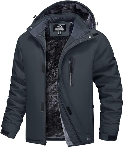 MAGCOMSEN Herren Winter Softshelljacke Winddicht Wasserdicht Skijacke Warme Fleecefutter Wanderjacke Freizeit Gefüttert Winterparka Trekking Arbeit Jacke mit Zip Taschen Dunkelgrau L von MAGCOMSEN