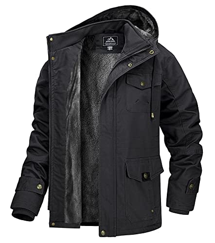 MAGCOMSEN Herren Winter Übergangsjacke Warm Winterjacke mit Fellkapuze Herren gefüttert Parka Mantel Dick Outdoor Cargojacke Grau 2XL von MAGCOMSEN