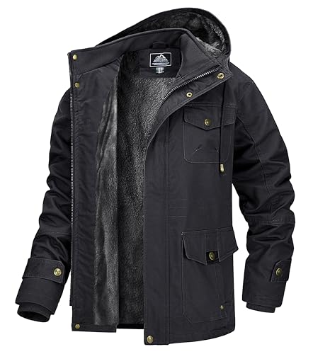 MAGCOMSEN Herren Winter Übergangsjacke Warm Winterjacke mit Fellkapuze Herren Gefüttert Parka Mantel Dick Outdoor Cargojacke Grau XL von MAGCOMSEN