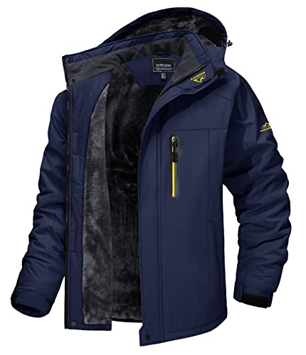 MAGCOMSEN Herren Winter Warme Funktionsjacke Verdickt Wasserdicht Outdoorjacke Männer Softshell Kapuzenjacke Fleece Militär Jacke für Wandern Radfahren Bergsteigen Dunkelblau M von MAGCOMSEN