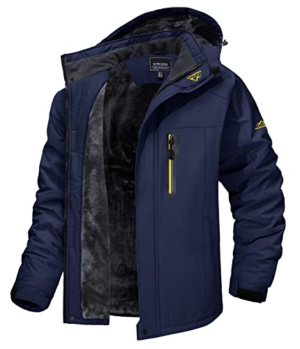MAGCOMSEN Herren Winter Warme Funktionsjacke Verdickt Wasserdicht Outdoorjacke Männer Softshell Kapuzenjacke Fleece Militär Jacke für Wandern Radfahren Bergsteigen Dunkelblau S von MAGCOMSEN