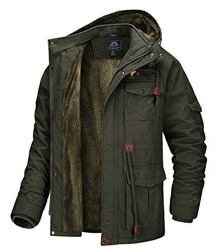 MAGCOMSEN Herren Winterjacke Freizeit Jacken Baumwolle Militär Jacken für Männer Cargo Bomber Jacke Jagd Angeln Jacke mit Abnehmbare Kapuze Armeegrün L von MAGCOMSEN