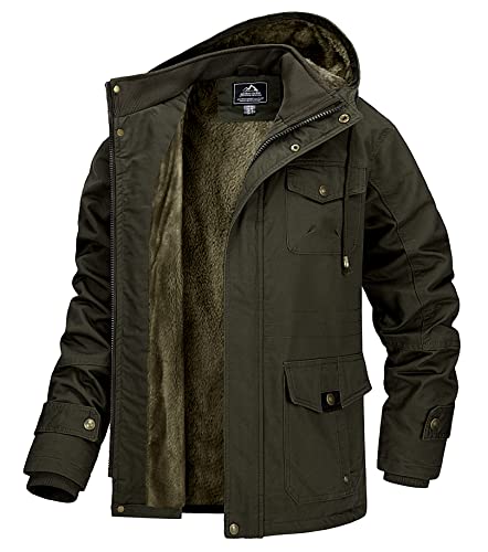 MAGCOMSEN Herren Winterjacken Fleece Gefüttert Übergangsjacke US Militär Jacken Männer Outdoor Arbeitsjacke Warm Wiinter Kapuzenjacke Armeegrün 2XL von MAGCOMSEN