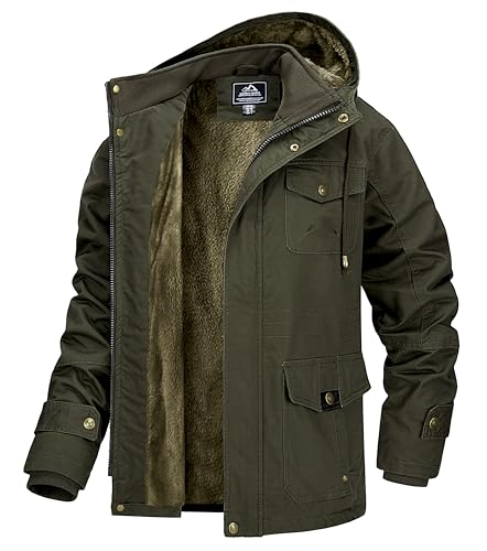 MAGCOMSEN Herren Winterjacken Fleece Gefüttert Übergangsjacke US Militär Jacken Männer Outdoor Arbeitsjacke Warm Wiinter Kapuzenjacke Armeegrün S von MAGCOMSEN