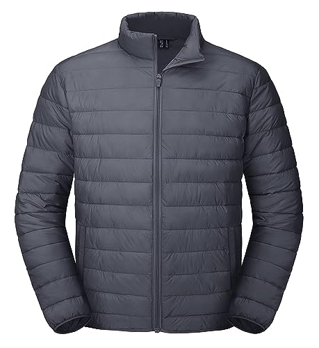 MAGCOMSEN Herren Winterjacken Leicht Daunenjacke Stehkragen Warme Outdoorjacke Herren Winddicht Wasserdicht Freizeitjacke Wandern Trekking Übergangsjacke mit Multi Taschen Dunkelgrau 3XL von MAGCOMSEN