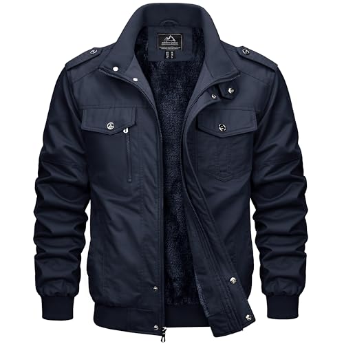 MAGCOMSEN Herren Winterparka Winter Jacke Winddicht Winterjacke Bomberjacke US Army Feldjacke Herren Gefüttert Cargo Übergangsjacke Dunkelblau L von MAGCOMSEN