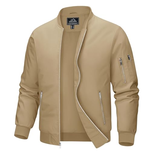 MAGCOMSEN Sommerjacke Herren Leicht Bomberjacke Business Blouson Dünn Sportjacke Sommer College Jacke Frühling Fliegerjacken, Khaki S von MAGCOMSEN