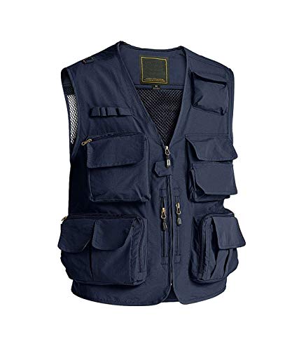 MAGCOMSEN Jagdweste Herren Leicht Sommer Weste Fischen Bergtour Weste Atmungsaktiv Outdoorweste Herren Freizeit Jacke Ärmellos Wandern Weste Trekking mit Taschen Dunkelblau 2XL von MAGCOMSEN