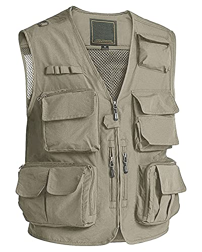 MAGCOMSEN Jagdweste Herren Leicht Sommer Weste Fischen Bergtour Weste Atmungsaktiv Outdoorweste Herren Freizeit Jacke Ärmellos Wandern Weste Trekking mit Taschen Khaki S von MAGCOMSEN