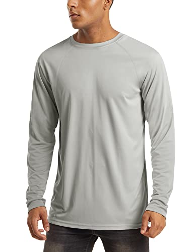 MAGCOMSEN UV Shirt Herren Langarmshirt UPF 50+ Trainingsshirt Männer Funktionsshirt Atmungsaktiv Fitness Shirt Outdoor Sport T-Shirt für Angeln Wandern Hellgrau 3XL von MAGCOMSEN