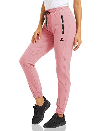 MAGCOMSEN Jogginghose Damen Leicht Sommer Trainingshose Quick Dry Fitnesshose Damen Slim Fit Outdoor Sweatpants Lang Atmungsaktiv Turnhose mit Stretchbund Pink 2XL von MAGCOMSEN