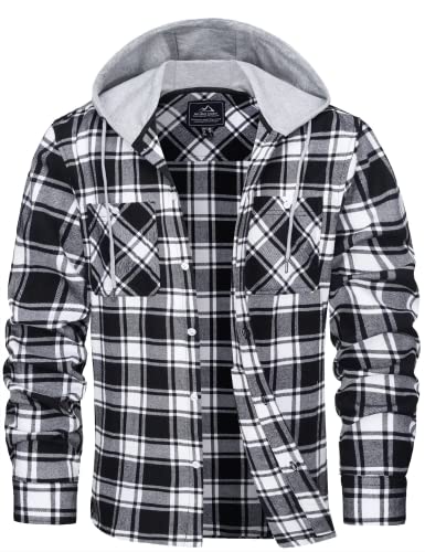 MAGCOMSEN Karohemd Herren Button-Down Karierts Hemd Baumwolle Kapuzenhemd Radfahren Camping Hemdjacke Herrren Freizeit Plaid Bluse Basic Frühling Shirt Hemden mit Vielen Taschen Schwarz 3XL von MAGCOMSEN