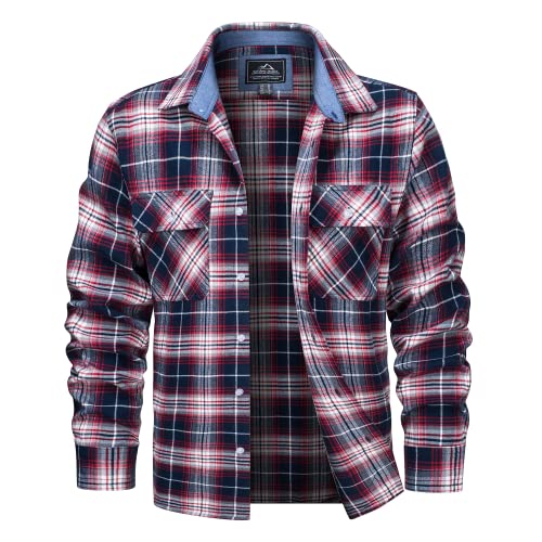 MAGCOMSEN Karohemd Herren Langarm Flanell Karierts Hemd Baumwolle Holzfällerhemd Radfahren Camping Hemdjacke Herrren Freizeit Plaid Bluse Revers Frühling Shirt Hemden mit Vielen Taschen Rot Weiß XXL von MAGCOMSEN