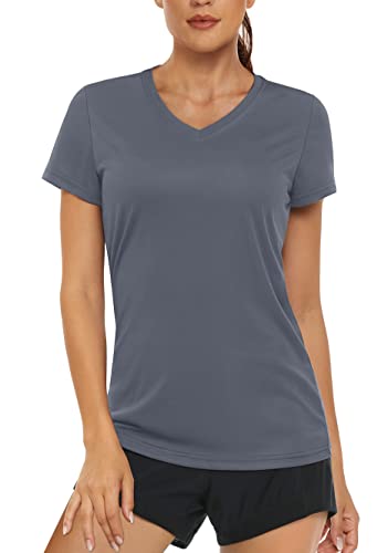 MAGCOMSEN Kurzarmshirts Damen UV UPF 50+ Funktionsshirts Sommer Leicht Joggingshirt Damen Schnelltrocknend Oberteile Shirt Stretch Fishing Surfen Rashguard Dunkelgrau M von MAGCOMSEN