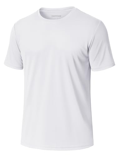 MAGCOMSEN Kurzarmshirts Herren Casual Oberteil Shirts Atmungsaktiv Fitness T-Shirt Herren Sommer Sonnenschutz Outdoorshirts Leicht Lässig T-Shirt für Trekking Weiß 3XL von MAGCOMSEN