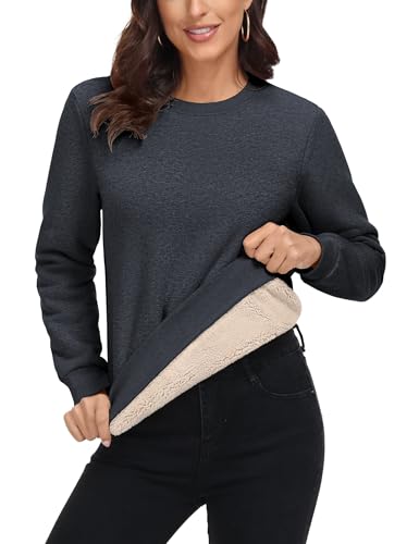 MAGCOMSEN Sweatshirts für Damen Winter Fleece Pullover Langarm Winterpullover Crewneck Pulloverkleid Warme Dunkelgrau L von MAGCOMSEN