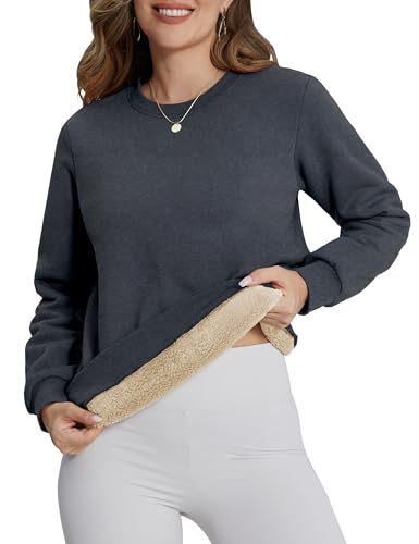 MAGCOMSEN Sweatshirts für Damen Winter Pullover Langarm Wandernshirt Sportshirt Pulloverkleid Warme Fleece Dunkelgrau M von MAGCOMSEN