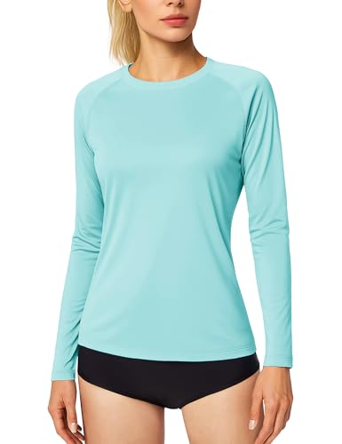 MAGCOMSEN Laufshirt Damen Wandershirt Trainingsshirt Longsleeve Shirt Sonnenschutz Basic Quick Dry Sommer Seeblau M von MAGCOMSEN