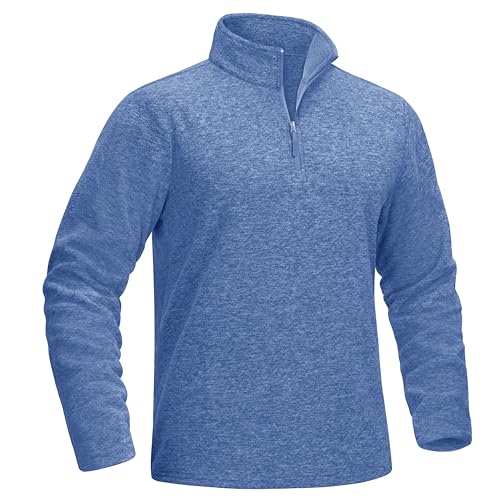 MAGCOMSEN Langarmshirt Fleece Pullover Herren Laufshirt mit Stehkragen Wandern Radshirt 1/2 Zip Sweatshirt für Männer, Blau Grau, XL von MAGCOMSEN