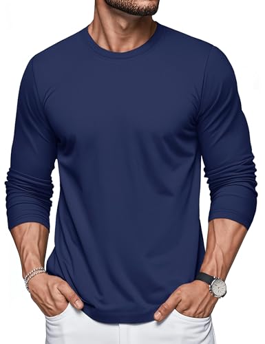 MAGCOMSEN Langarmshirt Herren Baumwolle Tshirt Longshirt Männer Basic T-Shirt Atmungsaktiv Wandershirt Rundhals Sweatshirt Marineblau L von MAGCOMSEN