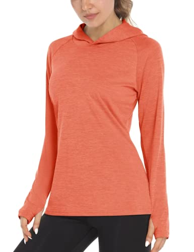 MAGCOMSEN Laufshirt Damen Langarm Sommer UPF 50+ Langarmshirt Sonnenschutz Shirt Basic Trainingsshirt Running Longsleeve, Orange L von MAGCOMSEN