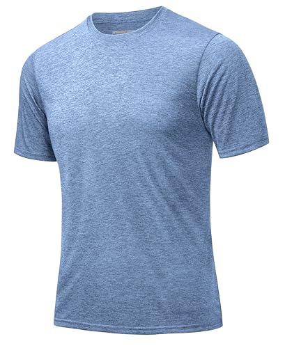 MAGCOMSEN Laufshirt Herren Kurzarm Sportshirt Atmungsaktiv Trainingsshirt Regular Fit Casual Shirt Funktionsshirt Surfer Shirt Wandershirt Hellblau 2XL von MAGCOMSEN