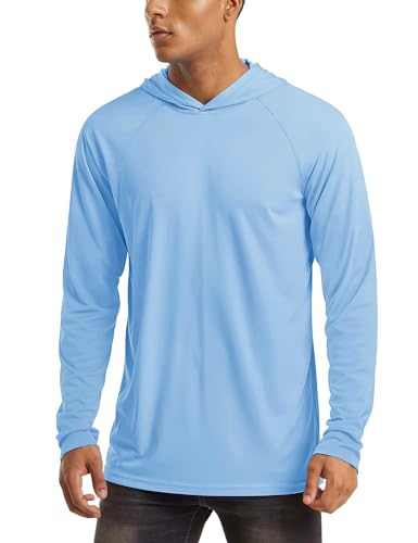 MAGCOMSEN Laufshirt Herren UV Schutz T-Shirt Sommer Outdoor Kapuzenpullover mit Daumenloch Herren Leicht Schnelltrocknend Sportshirt UPF 50+ Schwim Shirt Blau 2XL von MAGCOMSEN