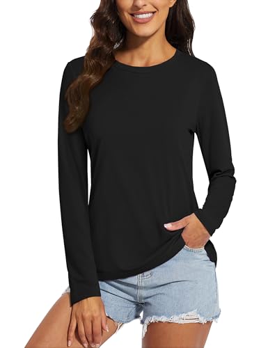 MAGCOMSEN Longsleeve Damen Baumwolle Langarm Shirts Basic Langarmshirt Tshirt Regular Fit Elegant Winter Lässig Schwarz L von MAGCOMSEN