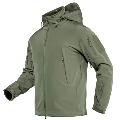 MAGCOMSEN Männer Softshell Fleecejacke Winddicht Wanderjacke Taktisch Kapuzenjacke Herren Militär Combat Windbreaker Wasserdicht Outdoor Jacke mit Zip Taschen Armeegrün M von MAGCOMSEN