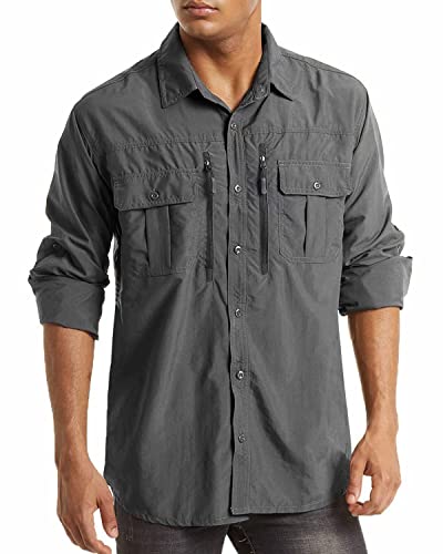 MAGCOMSEN Wanderhemd Herren UV 50 Hemden Outdoor Sommer Shirt UV-Schutz Tropenhemd Herren Quick Dry Sporthemd Sonnenschutz Leicht Safarihemd Dunkelgrau 2XL von MAGCOMSEN