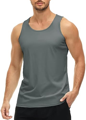 MAGCOMSEN Muskel Shirt Herren Sport Tankshirt Ohne Ärmel Stringer Funktionsshirt Schnelltrockend Achselshirt für Fitness Laufen Herren Bequeme Unterhemd UV Sonnenschutz T-Shirt Dunkelgrau 3XL von MAGCOMSEN