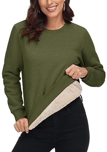 MAGCOMSEN Ohne Kapuze Pullover Damen Sweatshirt Fleece Gefüttert Langarmshirt Casual Sportshirt Laufen Funktionsshirt Tunika Armeegrün L von MAGCOMSEN