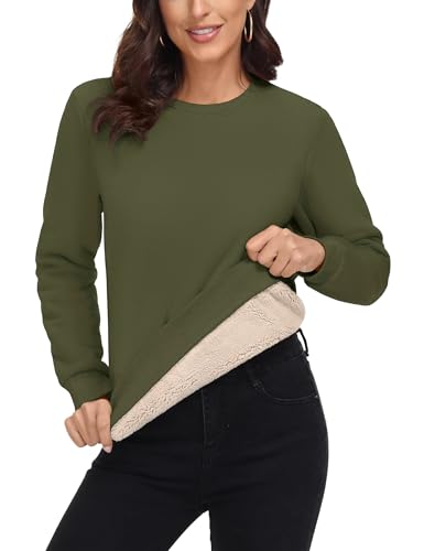 MAGCOMSEN Pullover Damen Fleece Fleecepullover Thermo Sweatshirts Winterpullover Outdoor ohne Kapuze Winter Armeegrün XXL von MAGCOMSEN